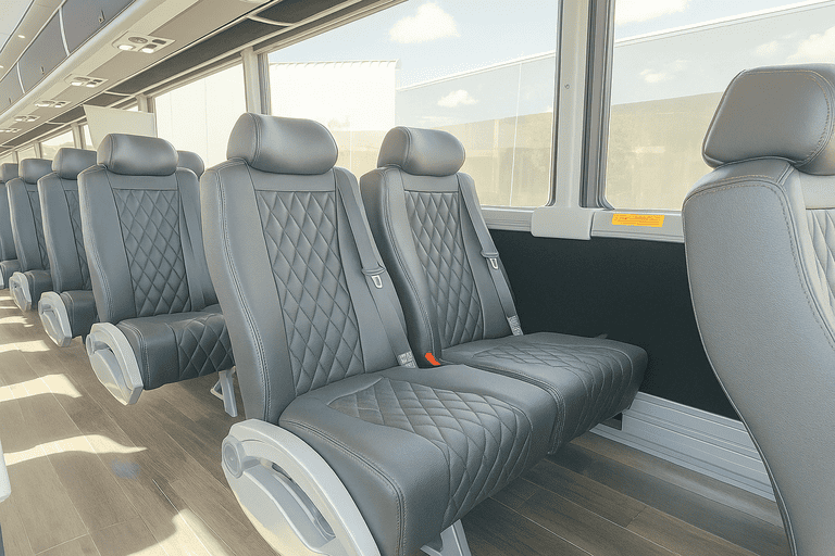 interior of Riverside Shuttle Bus Rentals charter bus